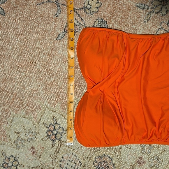 Anne Cole Orange Padded Push-Up Front Shirred Bandeau One-Piece Swimsuit Sz 8 - Picture 8 of 10
